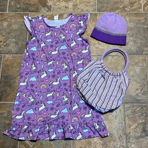 Girls pajama size 14, hat and purse.